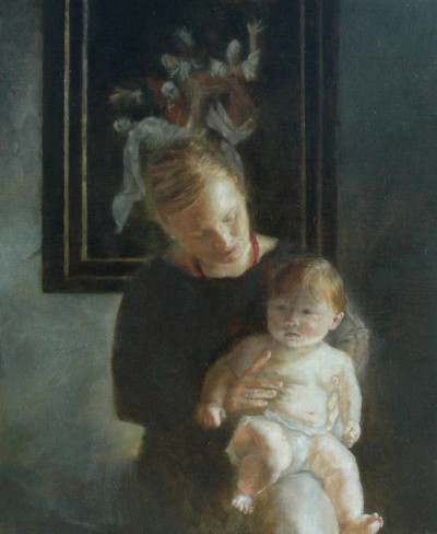 Mother and Child, oil on panel